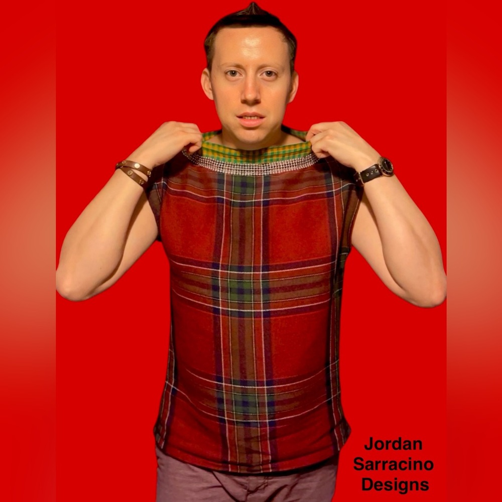 Jordan Sarracino Designs Tailored Red Plaid Sleeveless Top Jordan